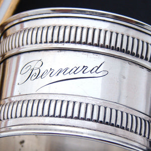 Antique French .800 (nearly sterling) Silver 2 1/8" Napkin Ring, "Bernard" Inscription
