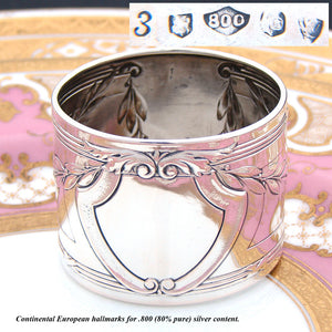 Antique Continental .800 Silver 1 7/8" Napkin Ring, Classical Acanthus Decoration