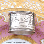 Antique French .800 (nearly sterling) Silver 2" Napkin Ring, "Emilie" Inscription, Engraved
