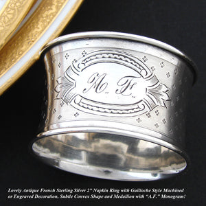 Antique French Sterling Silver 2" Napkin Ring, Convex Shape, Engraved, AF Monogram