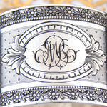 Antique French Sterling Silver 1 7/8” Napkin Ring, Ornate Floral Garland Bands, MB Monogram