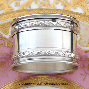 Fine Antique French Sterling Silver 2” Napkin Ring, Raised Laurel Bands