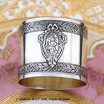 Antique French Sterling Silver 2” Napkin Ring, Ornate Foliate Garland Bands, “GR” Bow Top Medallion