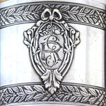 Antique French Sterling Silver 2” Napkin Ring, Ornate Foliate Garland Bands, “GR” Bow Top Medallion