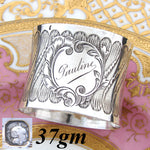 Antique French Sterling Silver 2” Napkin Ring, Ornate Floral Garland Bands, “Pauline" Inscription