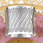 Antique French Sterling Silver 2” Napkin Ring, Ornate Floral Garland Bands, “Pauline" Inscription