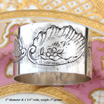 Lovely Antique French Sterling Silver 2” Napkin Ring, Ornate Rococo Style, MV Monogram