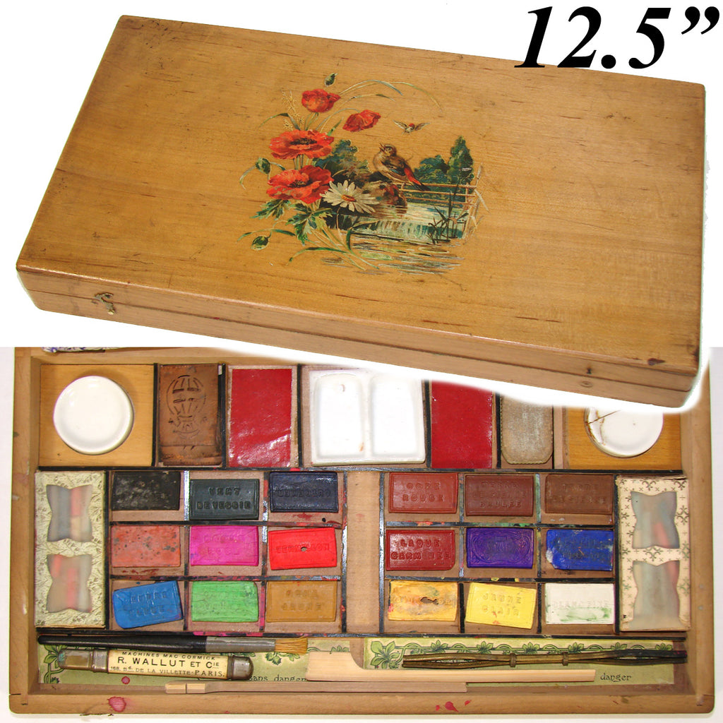 Antique French J.M. Paillard Watercolor Artist's Paint Set, Box with Lots of Contents