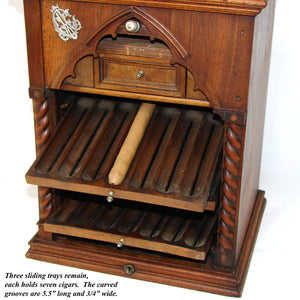 Antique French Victorian Era 14" Roll-Top Smoker's Cabinet, Cigar Presenter Box