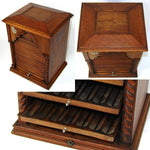 Antique French Victorian Era 14" Roll-Top Smoker's Cabinet, Cigar Presenter Box