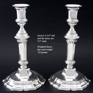 RARE Antique French Sterling Silver 9 3/4” Candlestick PAIR, Elegant Classical Styling