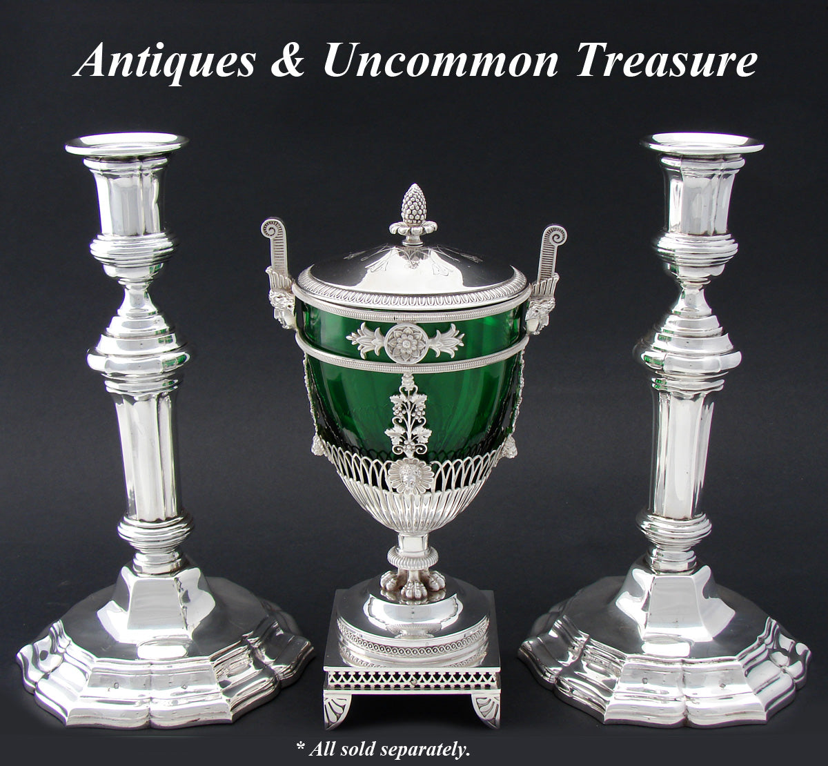 RARE Antique French Sterling Silver 9 3/4” Candlestick PAIR, Elegant Classical Styling
