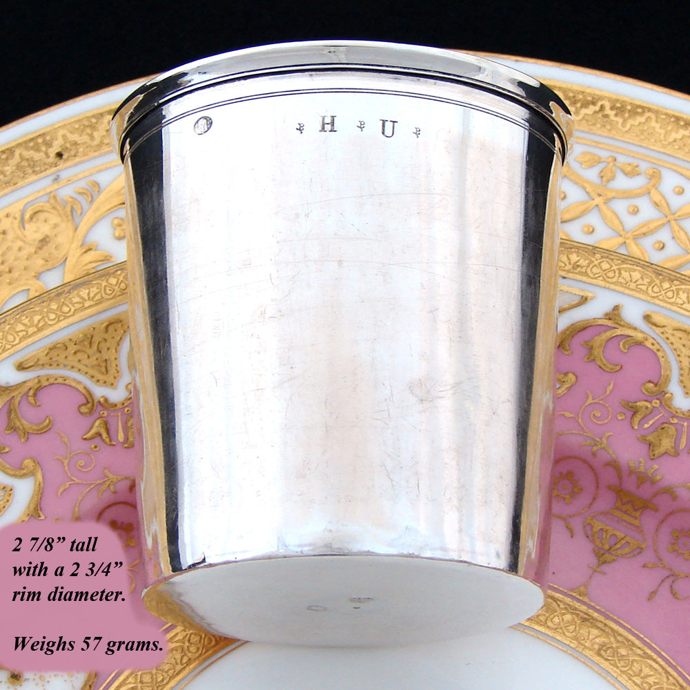 Antique French 1819-1838 Sterling Silver Wine or Mint Julep Cup, Tumbler or Timbale, “H.U."