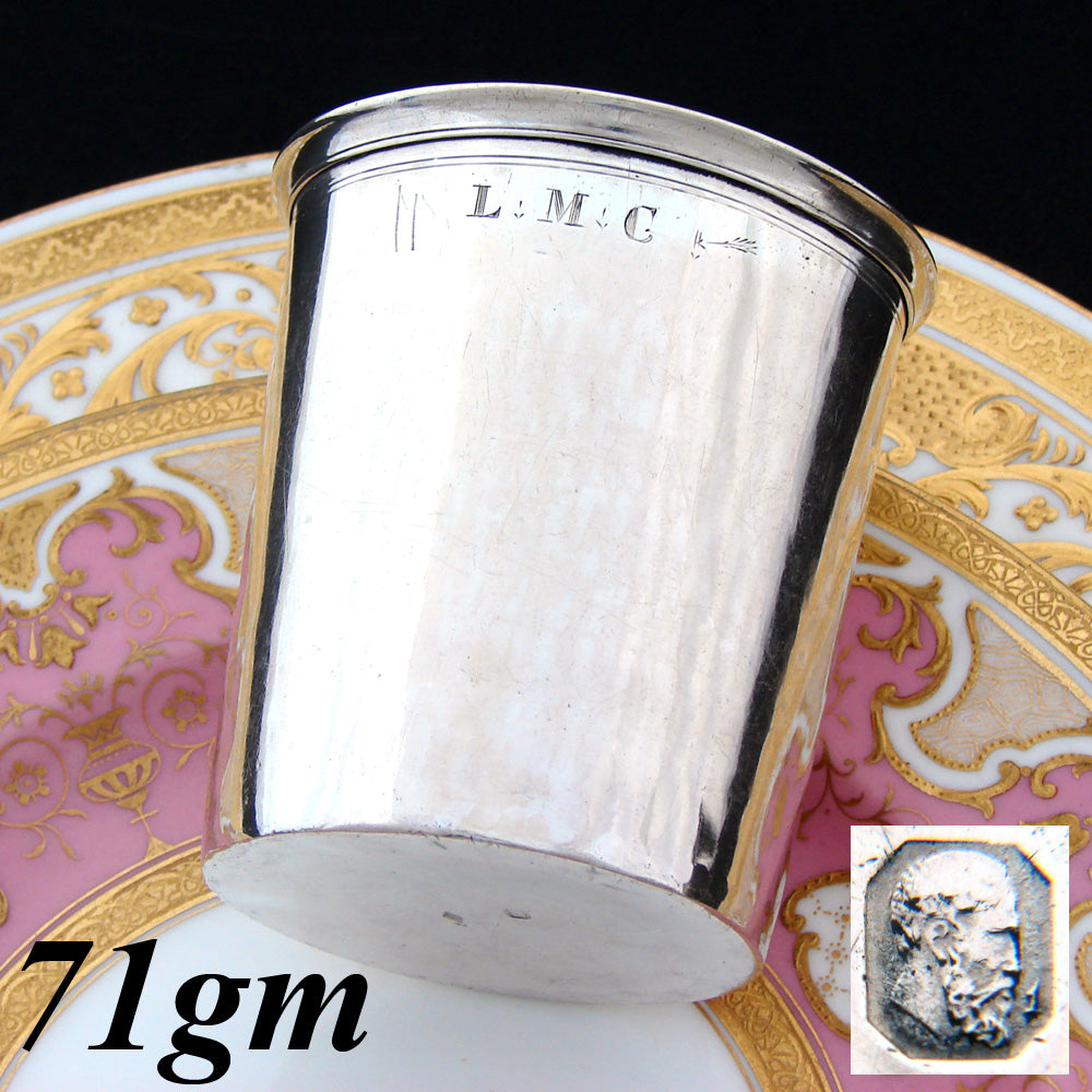 Antique French 1819-1838 Hallmarked Sterling Silver Wine or Mint Julep Cup, Tumbler or Timbale, “L.M.C."