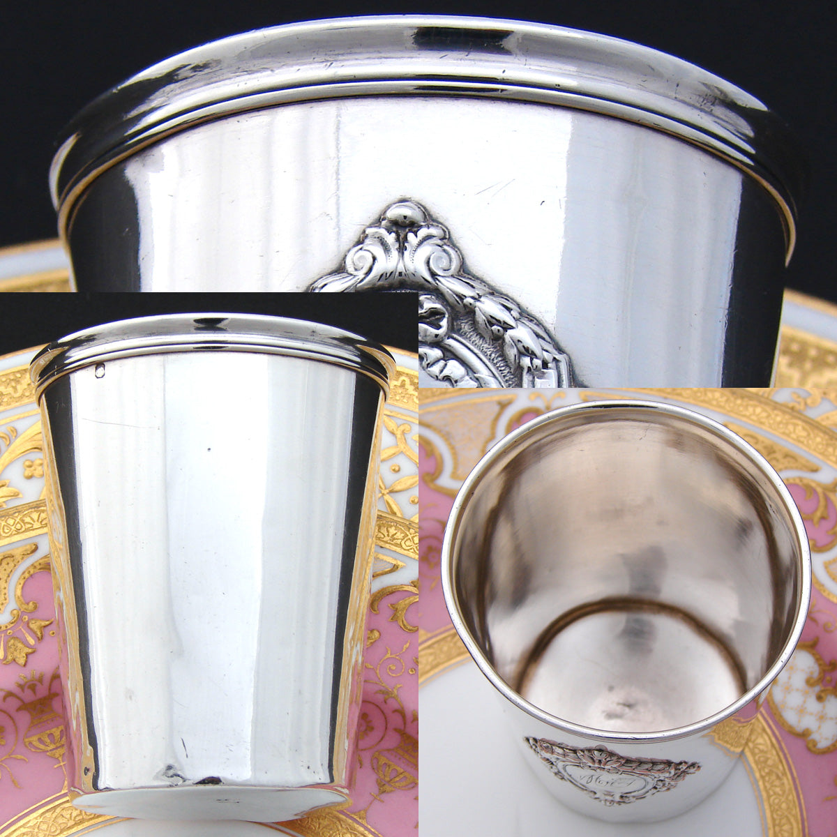 Antique French Sterling Silver Mint Julep or Wine Cup, Tumbler or "Timbale", MG Monogram