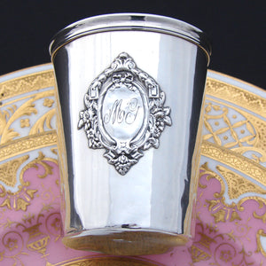 Antique French Sterling Silver Mint Julep or Wine Cup, Tumbler or "Timbale", MG Monogram