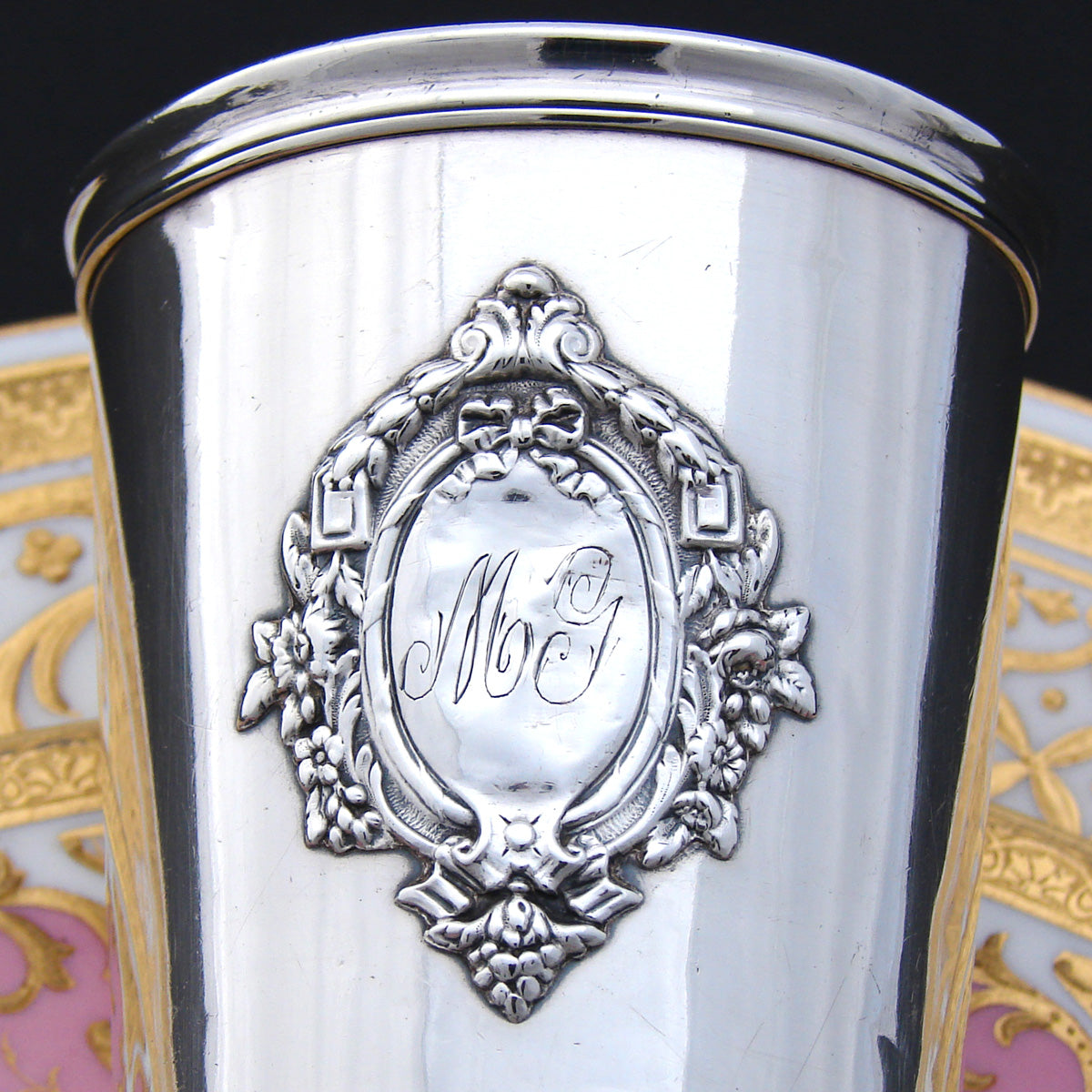 Antique French Sterling Silver Mint Julep or Wine Cup, Tumbler or "Timbale", MG Monogram