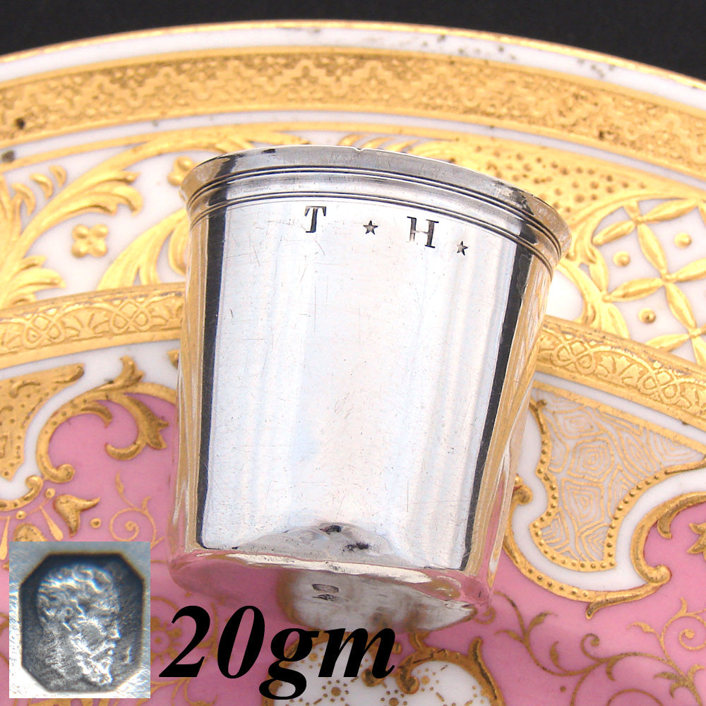 Antique French 1819-1838 Hallmarked Sterling Silver Aperitif, Liqueur or Shot Glass, “T*H*"