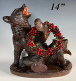 HUGE Antique Swiss Black Forest Carved Wood Bear Smoker's Stand, Cigar Box 14" Tall - Bear Would Be 19" Tall if Standing!