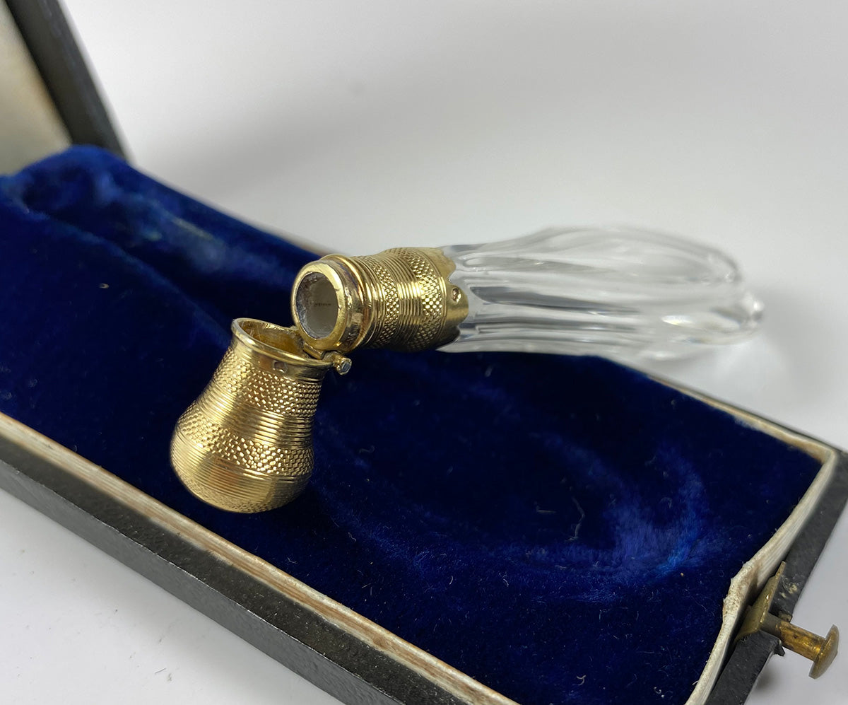 Antique French 18k Gold on Silver & Cut Crystal Scent or Perfume, Shaped  Box