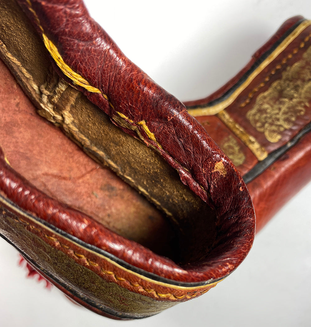 Antique Hand Made Leather Greek Tsarouchi Shoes, 6.25" Long, Grand Tour Souvenir