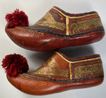 Antique Hand Made Leather Greek Tsarouchi Shoes, 6.25" Long, Grand Tour Souvenir