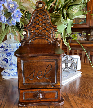 Vintage to Antique French Country Hand Carved Salt Box, Boite a' Sels, Cabinet 15 1/4" Tall