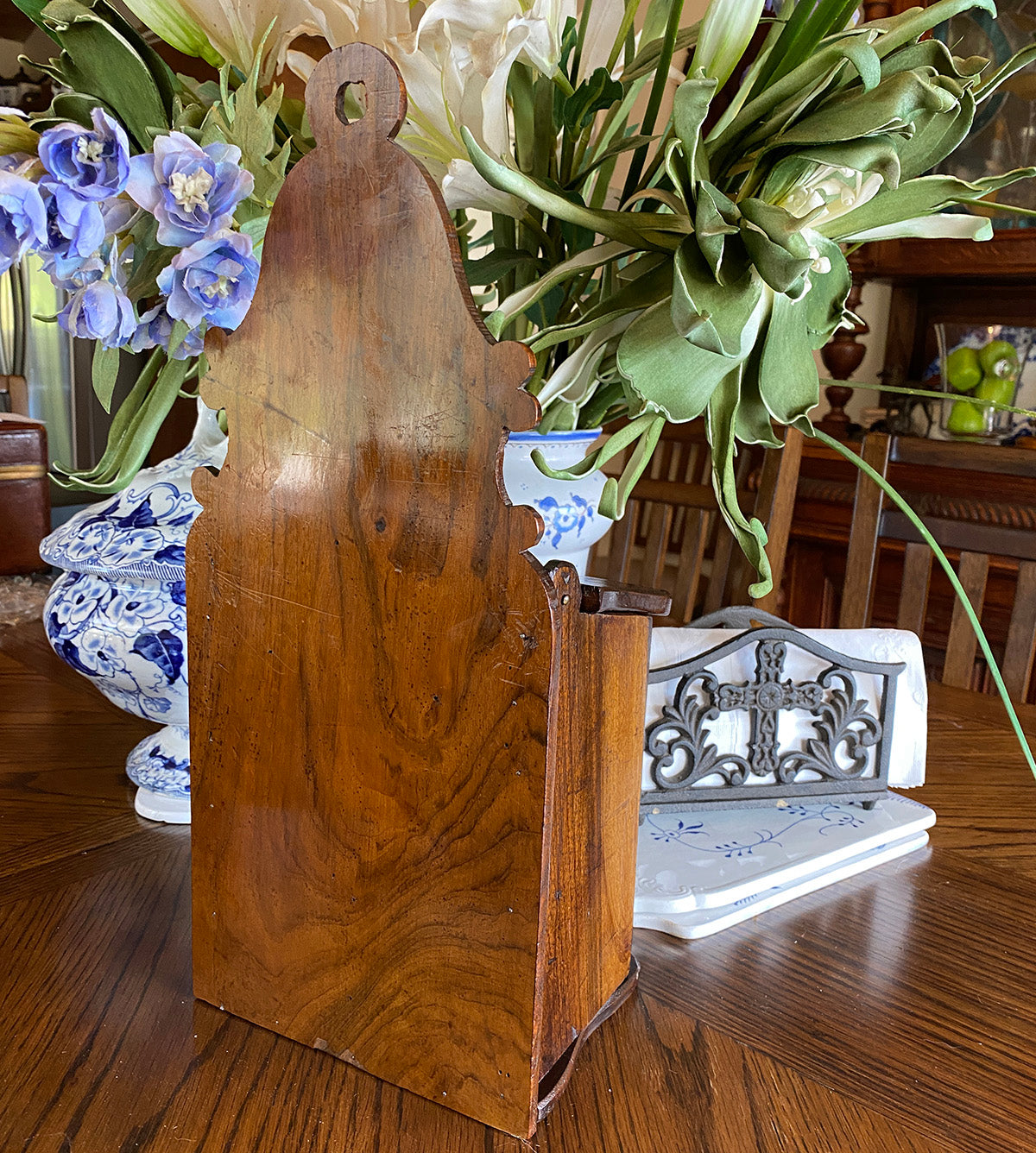 Vintage to Antique French Country Hand Carved Salt Box, Boite a' Sels, Cabinet 15 1/4" Tall