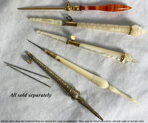Antique Palais Royal Crochet Hook, Tambour, Ivory and 18k Gold Fitting, Self-encasing Case, Handle