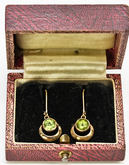 Vintage 10k Gold and Peridot Earrings, Dormeuse Style Drop, Dangle