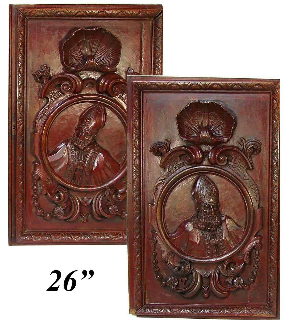 PAIR Antique Neo-renaissance 26x22" Carved Wood Architectural Cabinet Doors, Panels Cardinal or Bishop